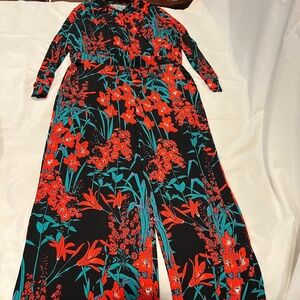 G.I.L.I. Black Red Floral Jetsetter Pants & Bodysuit Set Size M *NWT*